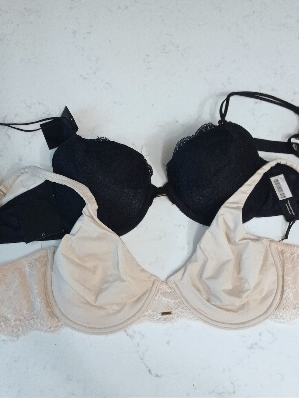34D Two Bra Set. Nude Unlined Underwire Demi & Black Lace Demi NWT